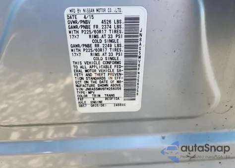 2015 Nissan Rogue Select S из США, поврежденный, VIN JN8AS5MV6FW256056